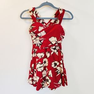 Maroon Crossover One Piece Skirted Swimsuit